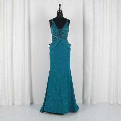 China Latest Design Anti-Static Deep V-Neck Mermaid Formal Dresses Women Dark Green Mother Of The Bride Dress for sale