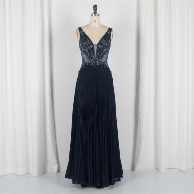 China High Qaulity Anti-Static Beaded Pleat Backless Prom Dresses Bride Party Maxi Evening Dresses For Mother for sale