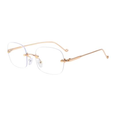 China Diamond Cut Edge Frameless Reading Glass Classic Anti-Blue Metal Glass Optical Frame for sale