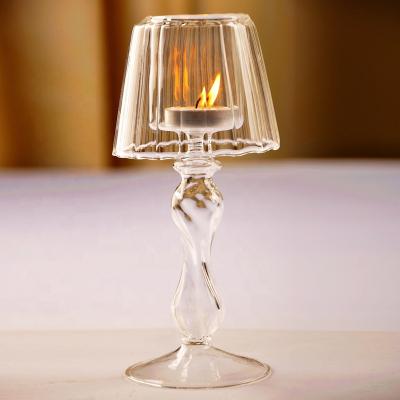 China Wholesale Cheapest Clear Transparent Glass Candlestick Modern Crystal Candle Holder Lamp Shape for sale