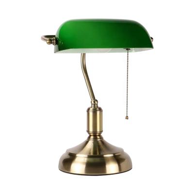 China Modern Antique Green Glass Rustic Retro Bedside Brass Decorative Bank Desk Lamp Metal Table Lamp for sale