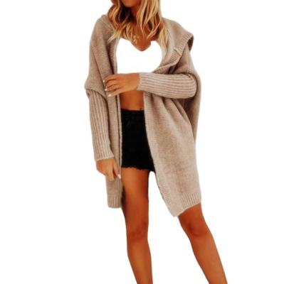 China Anti-wrinkle fall winter knitwear custom loose hoodie sweater coat long knitted cardigan for women for sale