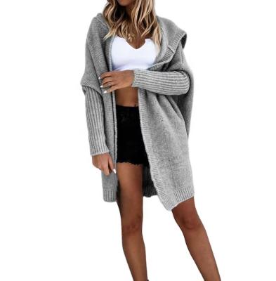 China 2022 Anti-wrinkle fashion fall autumn winter knitted cardigan hooded ladies long coat women's sweaters for sale