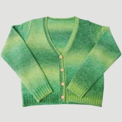 China Anti-wrinkle logo OEM ODM autumn winter fashion custom ladies button up green knit woolen sweaters coat top custom knitted knitwear cardigans for sale