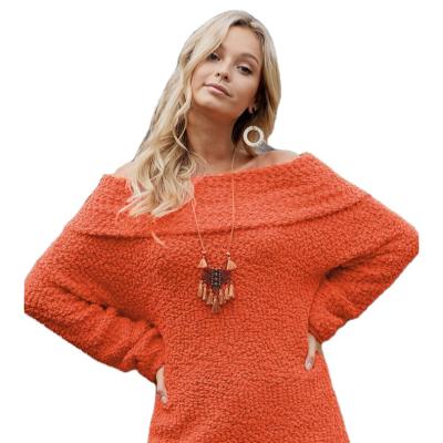 China Anti-wrinkle Fashion 5 Color Fleece Off Shoulder Women Sweater for sale