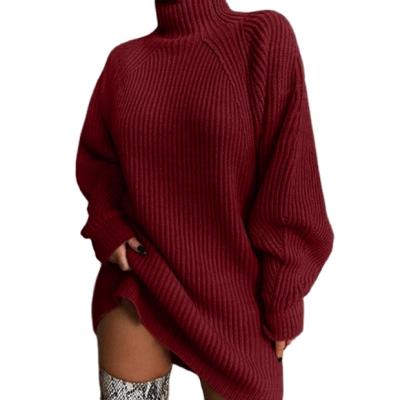 China 2022 Fall Fashion Winter Anti-wrinkle Casual Knit Long Turtle Neck Women Sweater Dresses for sale