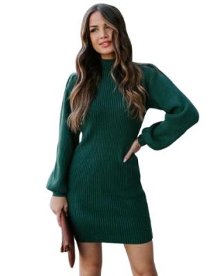 China Anti-wrinkle 2022 fall fashion women's ladies pullovers tailored slim high neck sweater dress women clothing for sale