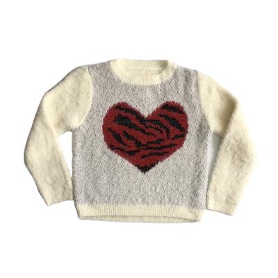 China Anti-wrinkle toddler girls' ruffle designs hand knit heart jacquard sweater for child for sale