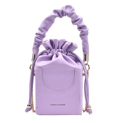 China 2020 Fashion Plain PU Leather Girl Handbags Small Drawstring Opening Women Boxed Lock Shoulder Chain Messenger Bag for sale