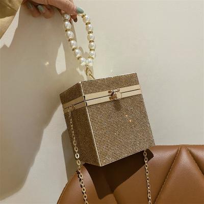 China 2021 Fashion Small Jelly Clutch Bag Mini Women Rhinestone Bags Acrylic Cross Chain Handbags Pearl Handle Ladies Evening Party Bag for sale