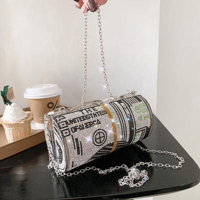 China 2021 Fashionable Luxury Shiny Motion Sensing Evening Clutches Ladies Clips Rhinestone Candy Round Purses Women Shoulder Cross Chain Clutch Handbags for sale