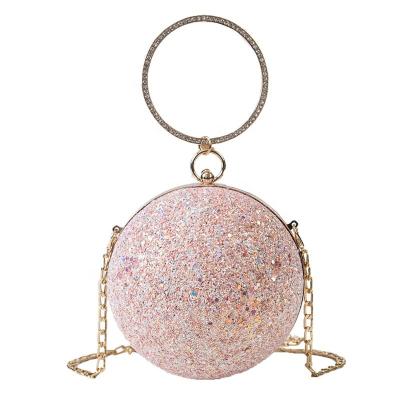 China Luxury Motion Sensing Hit Sequins Bags for Women Shoulder Purses Beautiful Rhinestone Metal Lady Handbag Sphere Shape Chains for sale