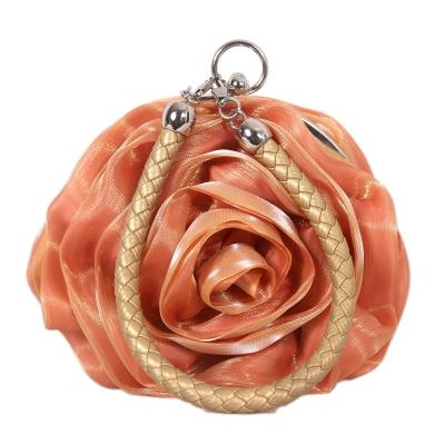 China 2021 Fashion Fashion Flower Shape Women Bridal Bags Woven Handle Part Clutch Clips Ladies Silk Handbags High Quality for sale