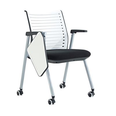 China Modern White Foldable Multifunctional Dismountable Conference Office Training Chair With Wheels With Writing Board for sale