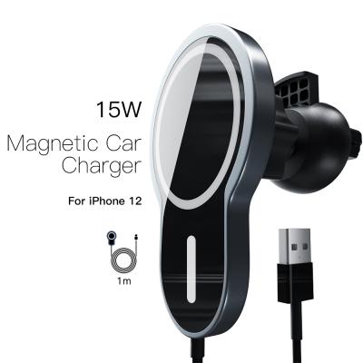 China New Magnetic Self-Fixing Fast Charging 15W Mobile Phone Products Qi Car Wireless Charger With Stand for sale