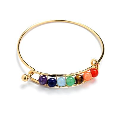 China CLASSIC Fashion Women Gifts Jewelry Plated Open Winding Copper Wire Natural Gemstone 7 Chakra Yoga Bracelets for sale