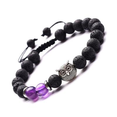 China CLASSIC Amethyst Lava Weave Owl Head Bracelet Alloy Beaded Spider-Man Leopard Head Bracelets for sale