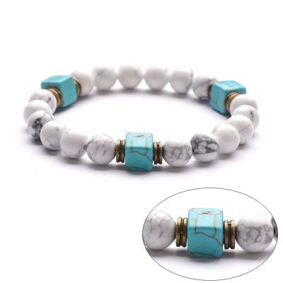 China CLASSIC Lovers Couples Distance White Serpeggiante Howlite Lava Square Blue Howlite Beaded Bracelets for sale