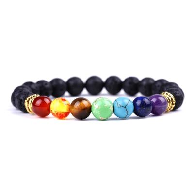 China CLASSIC Natural Lava Rock 7 Chakra Stone Essential Oil Diffuser Bracelet For Fashion Jewelry Women Gift for sale