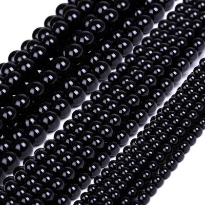 China Natural Loose Stone Black Agate Beads Fashion Gemstone Stone Accessories Jewelry DIY for sale