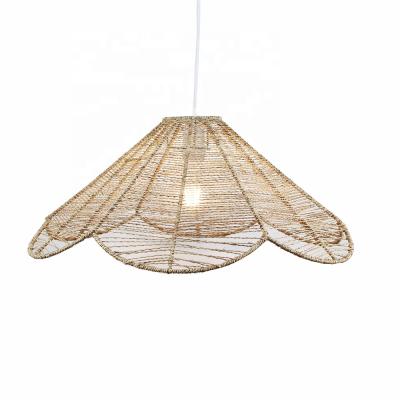 China Durable Natural Hemp Rope Rattan Pendant Lamp for Hotel Chandelier Rattan Wicker Light for Bed Room for sale