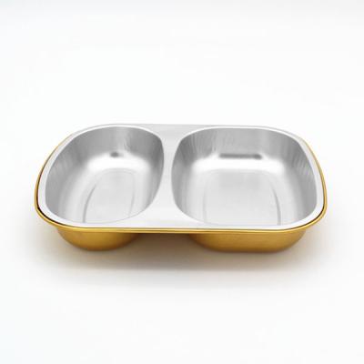 China FoodCooking Heavy Duty Smooth Wall 2 Compartment Disposable Aluminum Foil Tray for sale