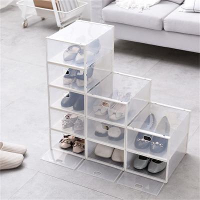 China DIY CLASSIC Plastic Stackable Shoe Boxes Shoe Storage Display Containers for sale