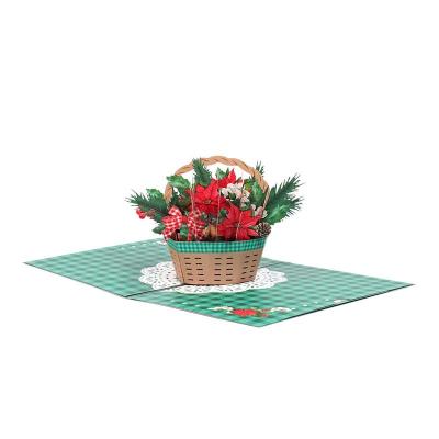 China Europe Pop Up Cards 3d Flower Basket Greeting Christmas Cards for sale