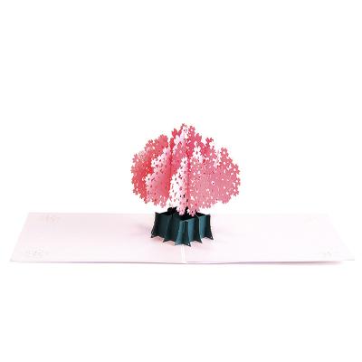 China From Europe Cherry Tree 3D Pop Romantic Pink Valentine Cards For Girl Friend Gift for sale