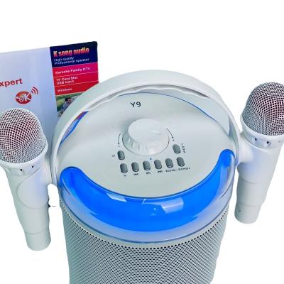 China 2022 New Radio Tooth Blue Speaker Microphone Duo Dual Singing Rechargeable RGB LED Light Wireless Karaoke Microphone For Family KTV for sale