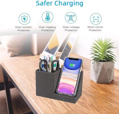 China Mobile Phone Charging 10w Qi Wireless Charger Pen Holder Certificate Leather Desk Organizer for pro iphone11 5 buyers hot sale products for sale