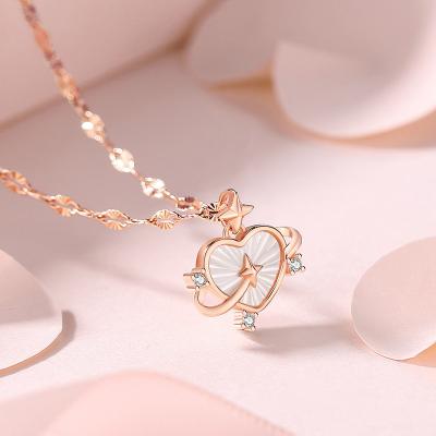 China Other PUSHI Jewelry Necklace For Women Design Heart Shaped Fritillary Rose Gold Star 925 Sterling Silver Necklace For Women for sale