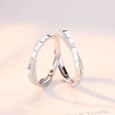 China Fashion PUSHI can carve write sterling silver korean diamond frosted couples ring pairs s925 rings simple opening ring for sale