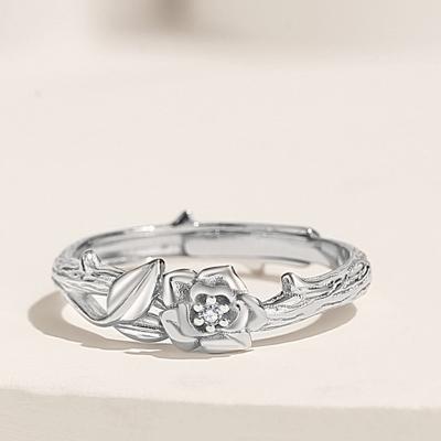 China Hot Sale Fashion PUSHI High Quality Rose Flower Fashion Adjustable Silver Couple Ring 925 Rings For Weddings And Engagement Necklace for sale