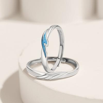 China Other PUSHI Bird and Fish Couple Rings Latest Design Enamel Ring Men and Women A Pair Sterling Silver Valentine Day Gift for sale