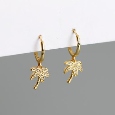 China Korean Sterling Silver Summer Beach Coconut Tree Pendant Earrings With Stud Earrings 925 NEW Trendy Fashion Jewelry For Women Jewelry for sale