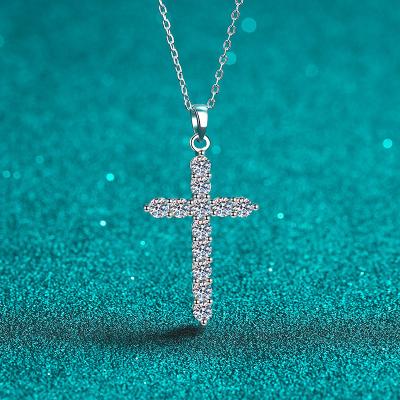 China PUSHI vintage delicacy personalized beautiful moissanite cross necklace 925 sterling silver pendant necklaces for women for sale