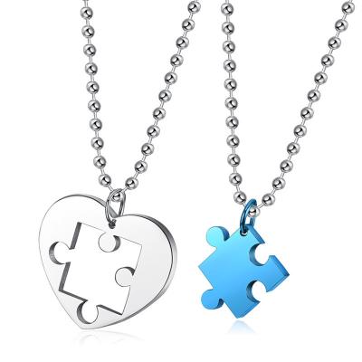 China 2020 TRENDY Stainless Steel Jigsaw Puzzle Pendant Necklace For Men Women Couples Necklaces Christmas Chain Gift for sale