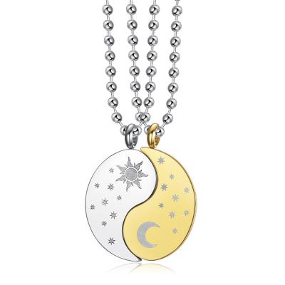 China New fashion stainless steel moon and sun yin yang puzzle pendants couple necklace jewelry Korean couple pendants necklaces for sale