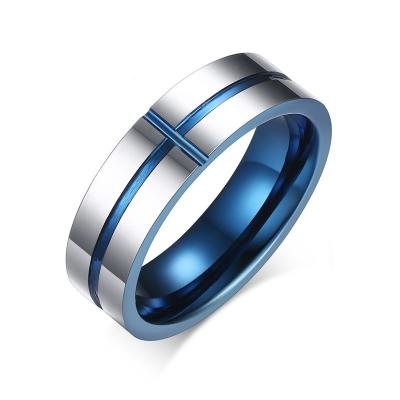 China Blue Line Thin Men's Punk Tungsten Rings Wedding Brand Tungsten Carbide Rings For Men Fashion Jewelry Vendors for sale