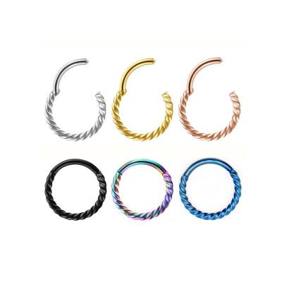 China CLASSIC 5 Colors 316L Stainless Steel Twisted Ear Ring For Women Septum Nipple Clicker Cartilage Piercing Rope Hinged Seamless Nose Ring for sale