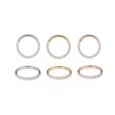 China Simple Designs CLASSIC Woman Ring 316L Stainless Steel Jewelry Micro Pave Zircon Septum Nipple Clicker Wedding Gold Nose Ring for sale