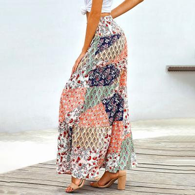 China 2022 Fashion Anti-Static Rainbow Floral Casual Maxi Women Boho Long Skirts for sale