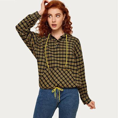 China New Product Plaid Anti-wrinkle Hoodie Casual Yellow Long Sleeve Sweatshirt Rope Hoodie European and American for sale