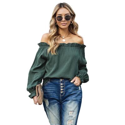 China Women's Temperament Lantern Sleeve Lantern Spring And Autumn Sweater Breathable Upper One Line Blouse Tops for sale