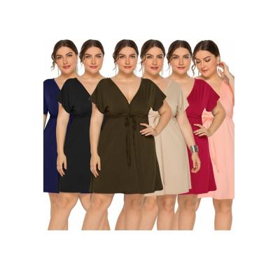 China Fall Fashion Viable Spring and Deep V-Neck Elastic Waist Elastic Dress Dark Blue Black Khaki for sale