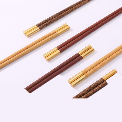 China Customized Viable LOGO Chinese Metal Chopsticks Fashion Tableware Gift Set Mahogany Home Dining Restaurant Chopsticks for sale