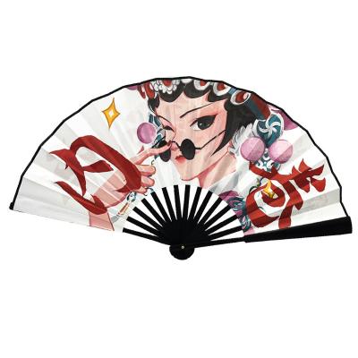 China Large China Custom Hand Printed Folding Bamboo Fan Wooden Hand Fan For Home Decoration for sale