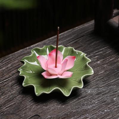 China Chinese Buddhist Flower Censer Lotus Flower Censer Ceramic Incense Holder For Home Decoration for sale