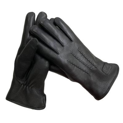 China High Quality Eco-friendly/Durable/Comfortable Unisex Winter Nappa Shearling Warm Fur Striped Genuine Deerskin Leather Gloves For Men for sale